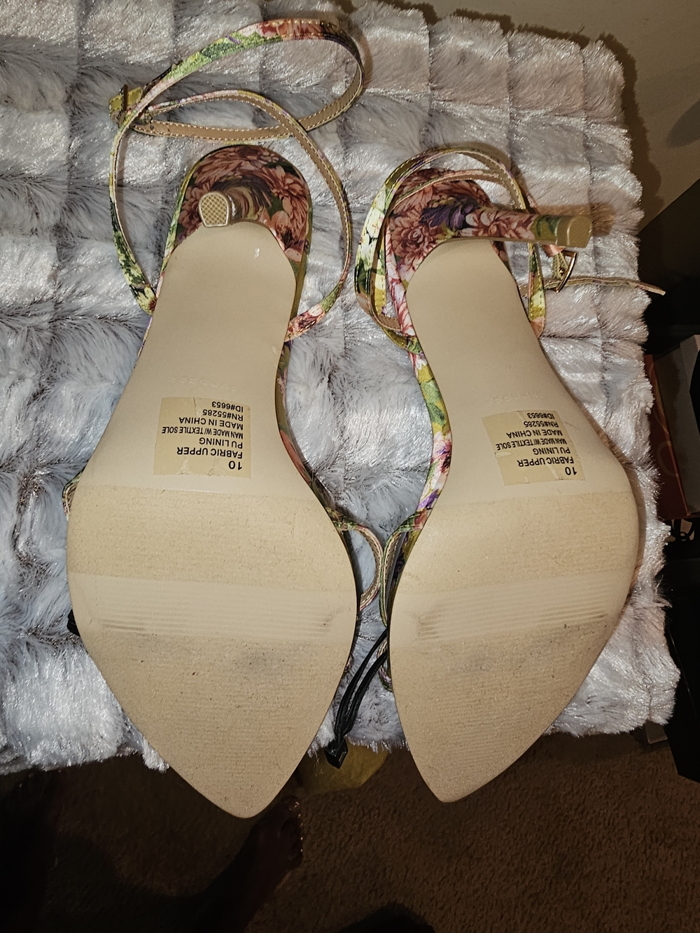 Express Floral Pointed Toe Strappy Heels in Yellow and Purple - Picture 4 of 4